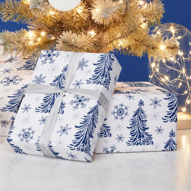 Blue tree and snowflake pattern wrapping wrapping paper (Holidays)