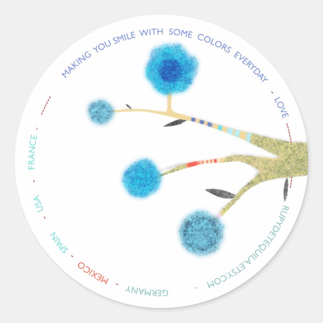 Blue Tree Art Classic Round Sticker (Front)