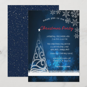 Blue, Tree,Confetti  Corporate Christmas Party Invitation