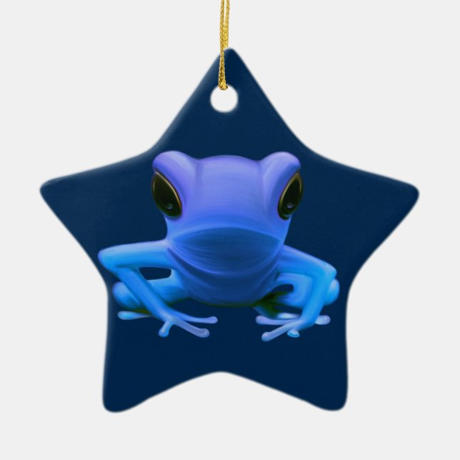 Blue Tree Frog Ceramic Ornament (Front)