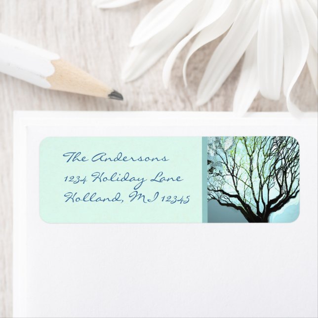 Blue Tree Lights Return Address Label (Insitu)