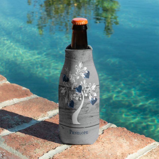 Blue Tree of Hearts Personalised Bottle Cooler (In Situ Pool)