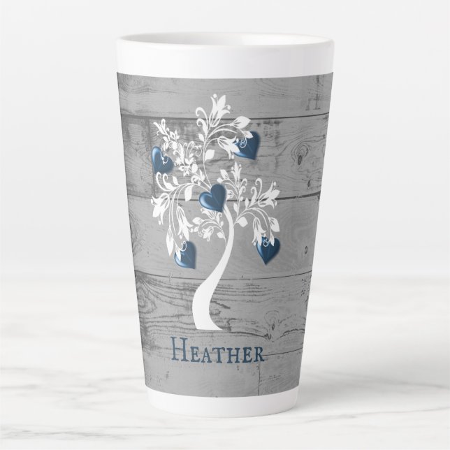 Blue Tree of Hearts Personalised Latte Mug (Front)