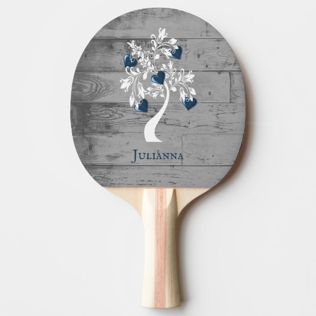 Blue Tree of Hearts Personalised Ping Pong Paddle (Front)
