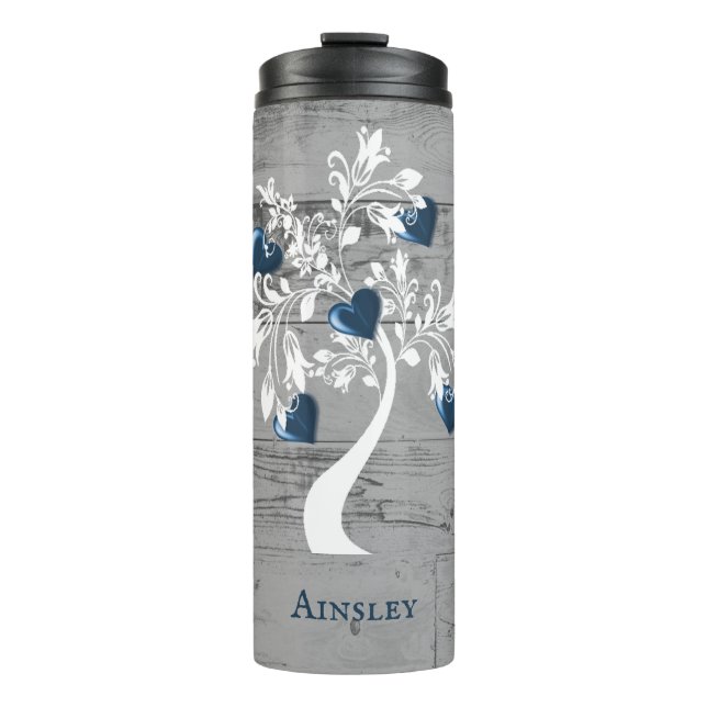 Blue Tree of Hearts Personalised Thermal Tumbler (Front)