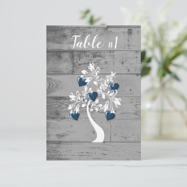 Blue Tree of Hearts Wedding Table Card (Standing Front)