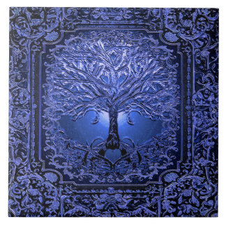 Blue Tree of Life Ancient Rustic Ceramic Tile