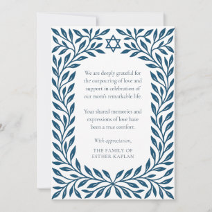 Blue Tree of Life Traditional Jewish Star Sympathy Thank You Card