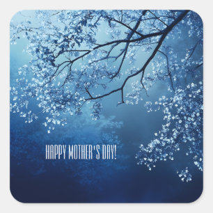Blue Tree Twin Mother's Day Square Sticker