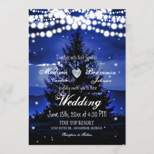 Blue Tree Twinkle Lights Wedding Invitation