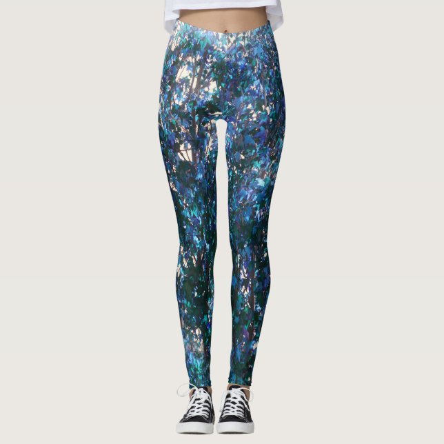 Blue Trees Abstract Art Leggings (Front)
