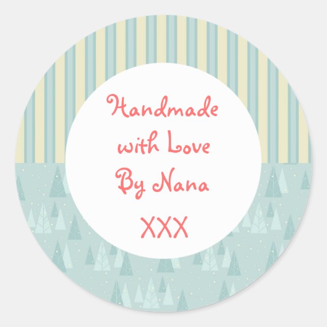 Blue trees 'Handmade by' Christmas stickers (Front)