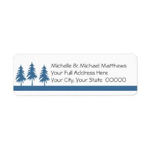 Blue Trees Informal Handwritten Look Wedding Return Address Label