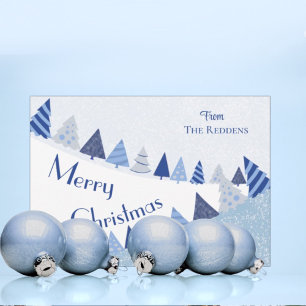Blue Trees Merry Christmas Flat Holiday Card