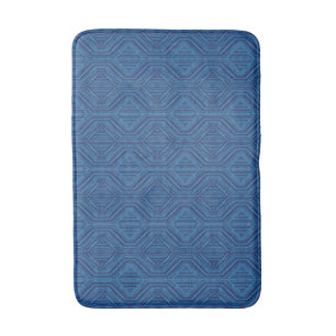 Blue Trellis Modern Stripe Squares and Diamonds Bath Mat