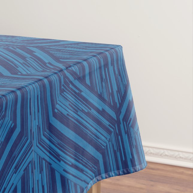 Blue Trellis Modern Stripe Squares and Diamonds Tablecloth (In Situ)
