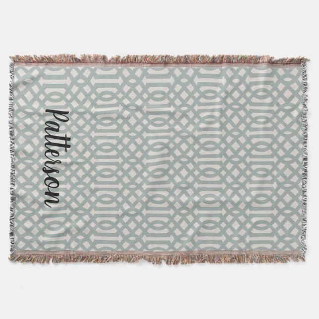 Blue Trellis Monogram | Modern Farmhouse Throw Blanket (Front)