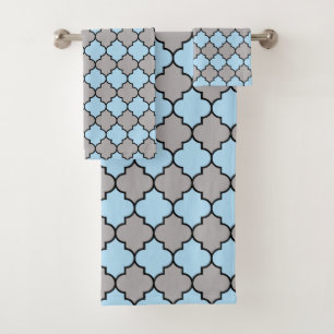 Blue Trellis, Quatrefoil, Moroccan Lattice Bath Towel Set
