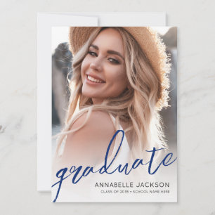 Blue Trendy Script Graduate Photo Graduation Invitation