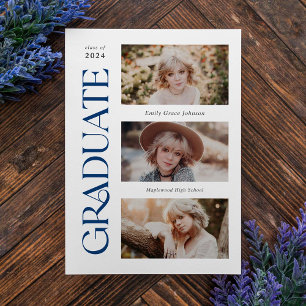 Blue Trendy Serif Multiple Photo Graduation  Announcement