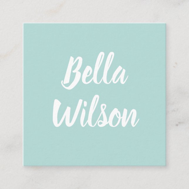 Blue trendy simple modern minimalist pastel square business card (Front)
