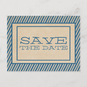 Blue Trendy Stripes Save the Date Postcard