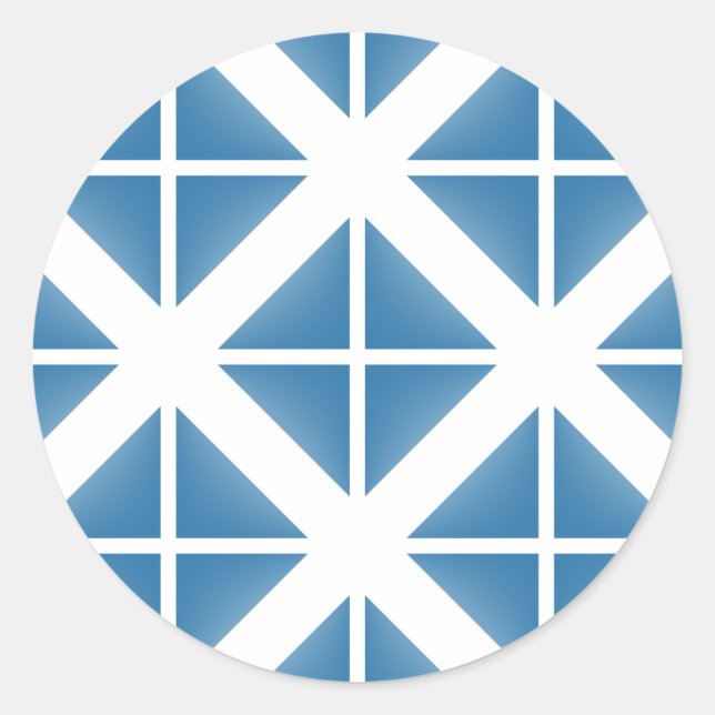 Blue Trendy Triangle Pattern Classic Round Sticker (Front)