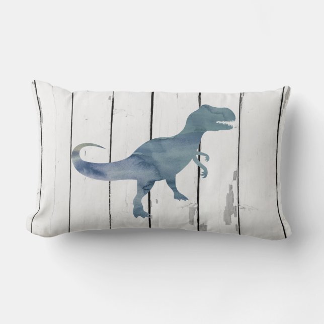 Blue Trex Dinosaur Shiplap Rustic Decor Lumbar Cushion (Front)