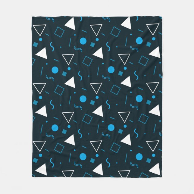 Blue Triangle Circle Square Dots Retro Pattern Fleece Blanket (Front)