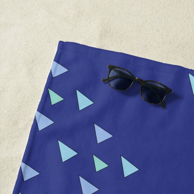 Blue Triangle Geometric Pattern  Beach Towel (In Situ)