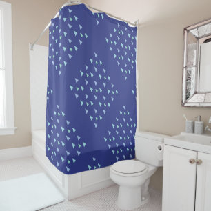 Blue Triangle Geometric Pattern Shower Curtain
