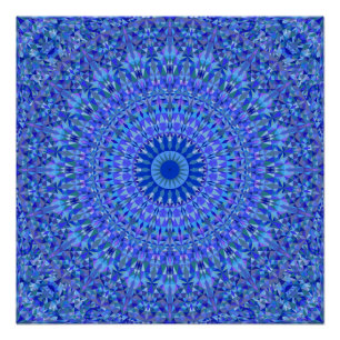 Blue Triangle Kaleidoscope Mandala Poster