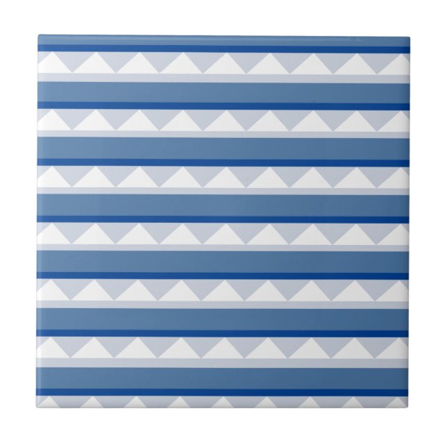Blue Triangle Stripe Pattern  Ceramic Tile (Front)