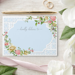 Blue Trianon Chinoiserie Floral Lattice Envelope