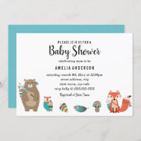 Blue Tribal Animal Baby Shower Invitation