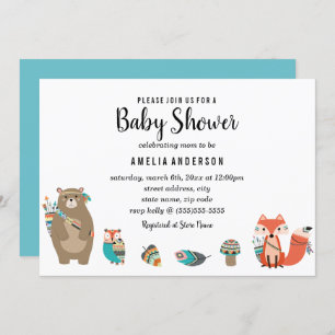 Blue Tribal Animal Baby Shower Invitation