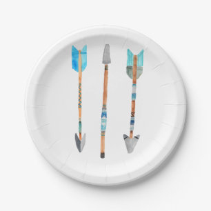Blue tribal arrow birthday paper plate