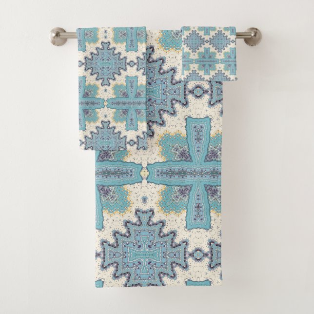 Blue Tribal Bathroom Towel Set (Insitu)