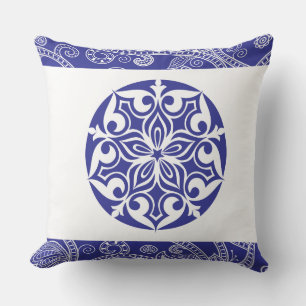 BLUE TRIBAL CIRCLE Retro Throw Pillow