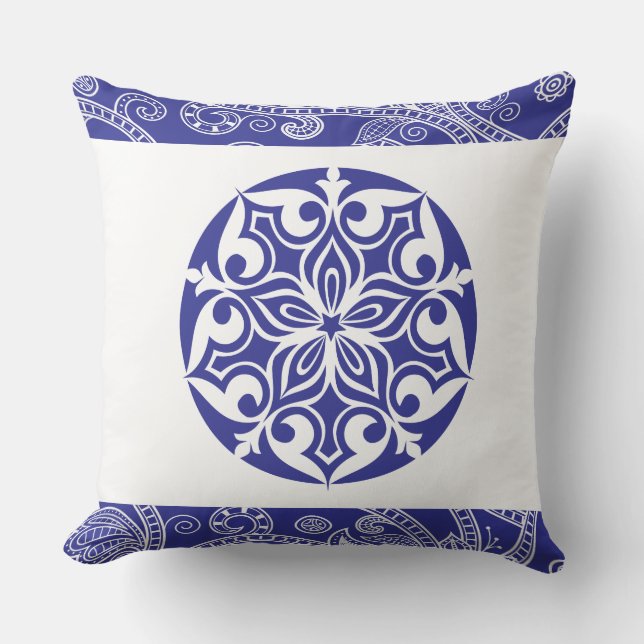 BLUE TRIBAL CIRCLE Retro Throw Pillow (Front)
