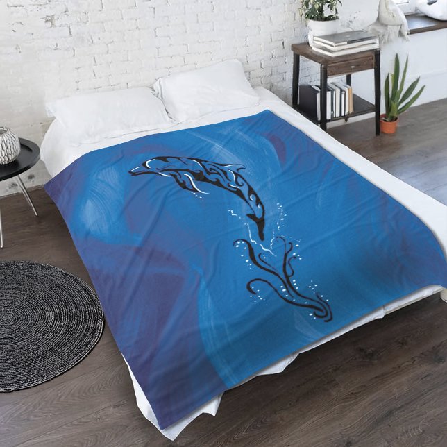 Blue Tribal Dolphin Fleece Blanket (Creator Uploaded)