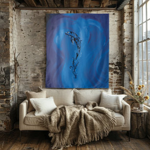 Blue Tribal Dolphin Tapestry