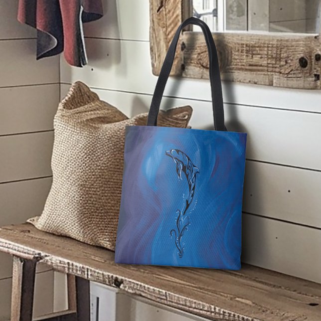 Blue Tribal Dolphin Tote Bag (Creator Uploaded)