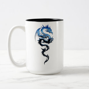 Blue Tribal Dragon Art Coffee Mug Fantasy Dragon
