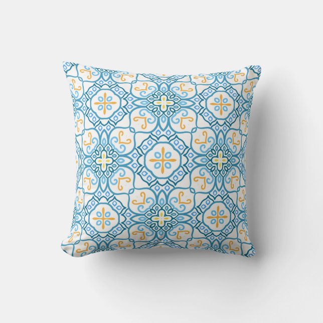 Blue tribal ethnic seamless pattern cushion (Front)