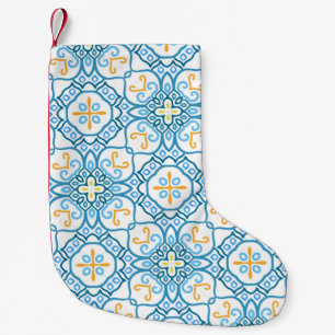 Blue tribal ethnic seamless pattern small christmas stocking
