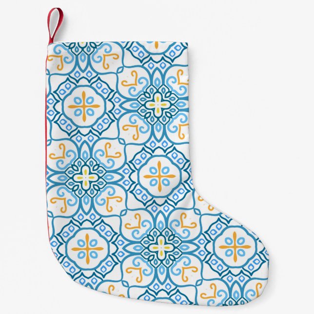 Blue tribal ethnic seamless pattern small christmas stocking (Front)