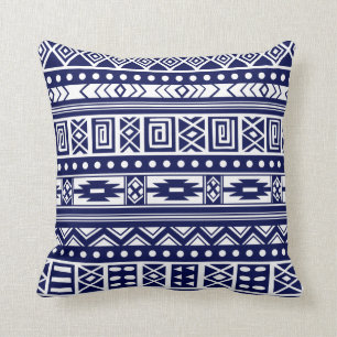 Blue Tribal Geometric Pattern Cushion