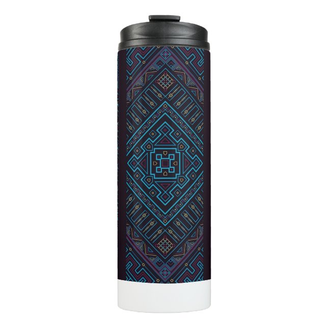 Blue Tribal Geometric Pattern Thermal Tumbler (Front)