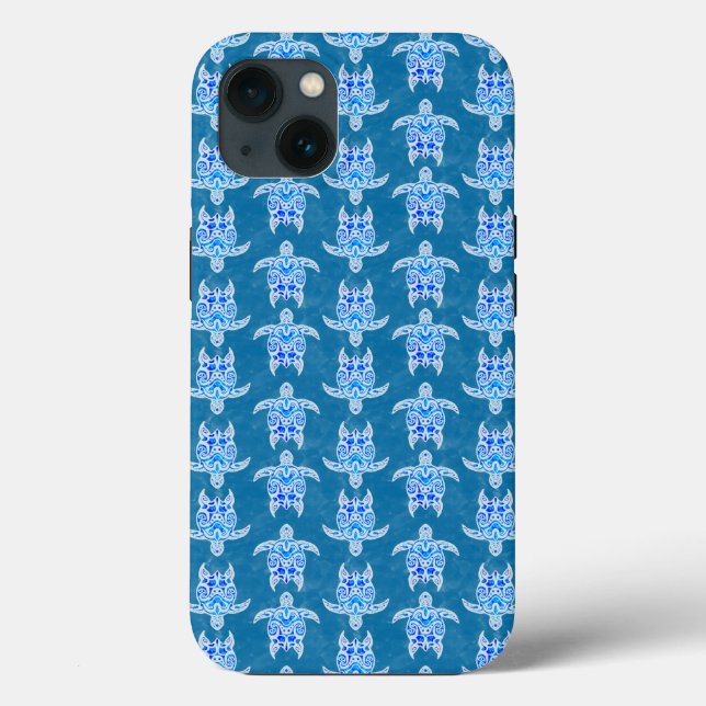 Blue Tribal Honu Sea Turtles Case-Mate iPhone Case (Back)